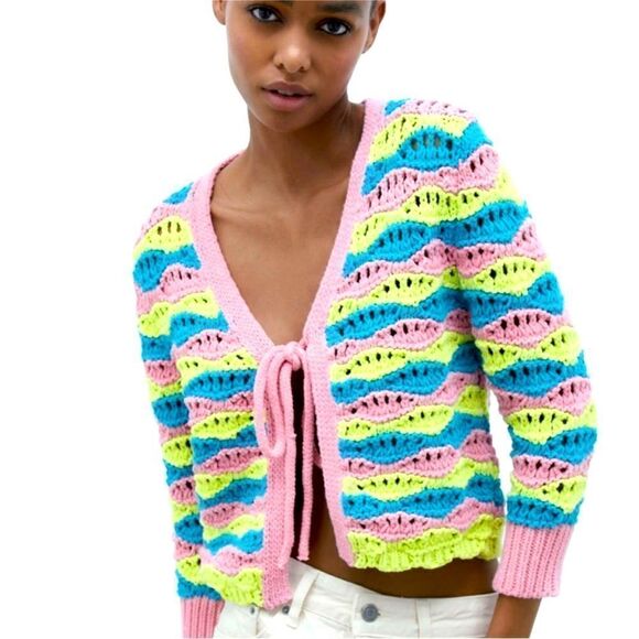 ZARA Striped Knit Cardigan Multicoloured Size S - Picture 1 of 8